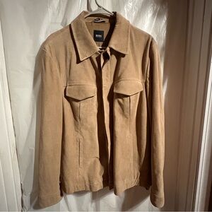 Hugo Boss Mens Calfskin Jacket Sz 40R Soft Leather Tan Button Front Business